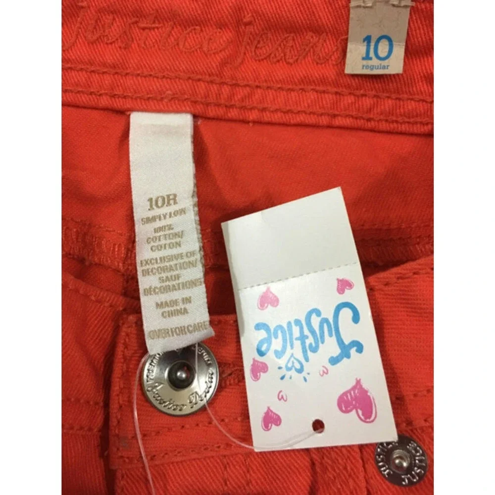 Justice Girls Shorts Size 10‎ Orange Denim Raw Hem Cotton NEW